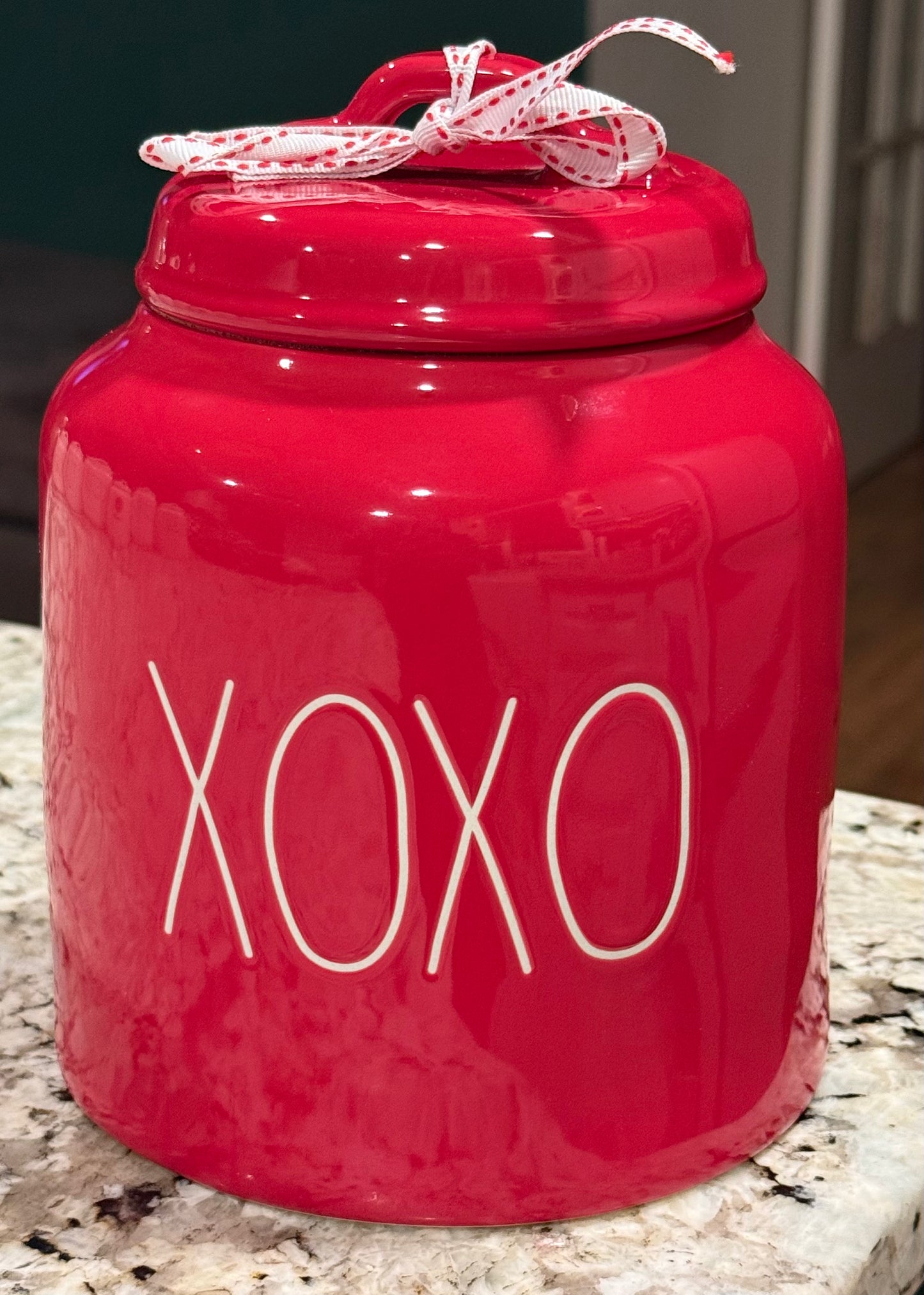 New Rae Dunn red ceramic 8” fat lid canister XOXO Valentines decor