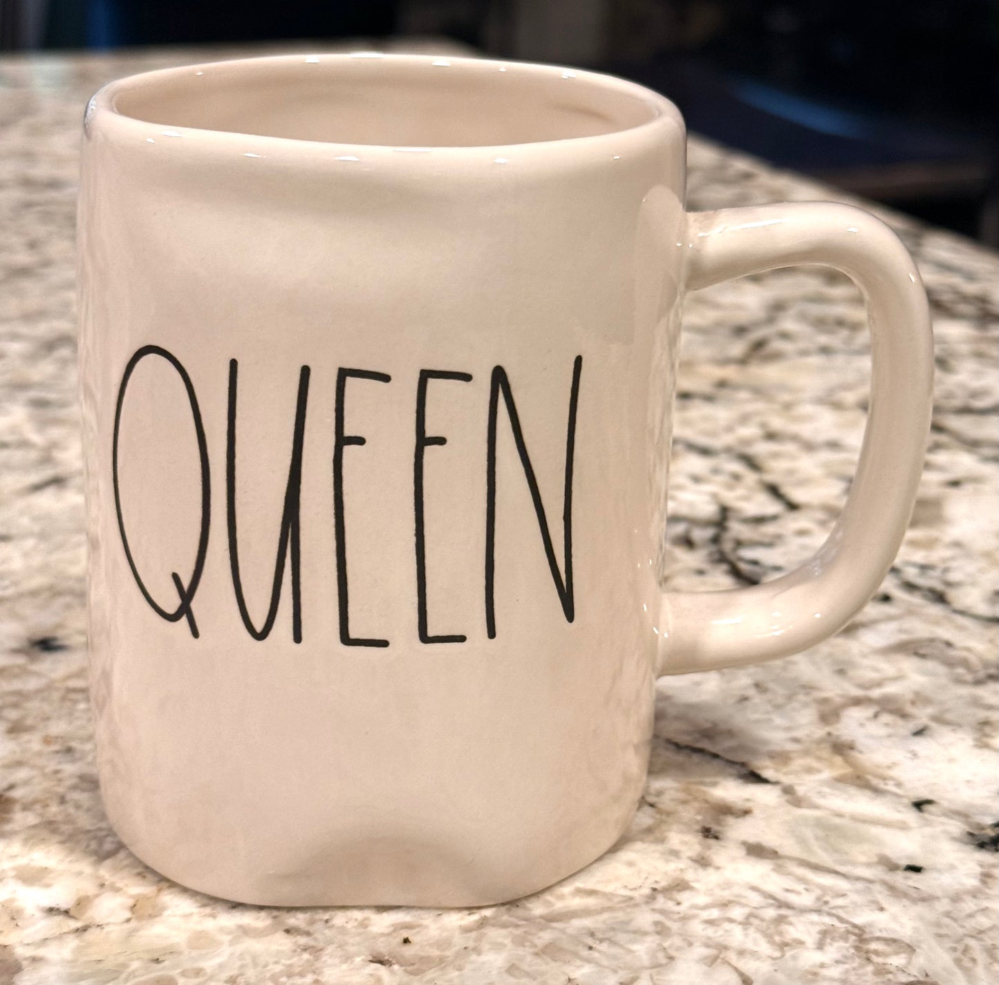 Rae Dunn white ceramic coffee mug QUEEN