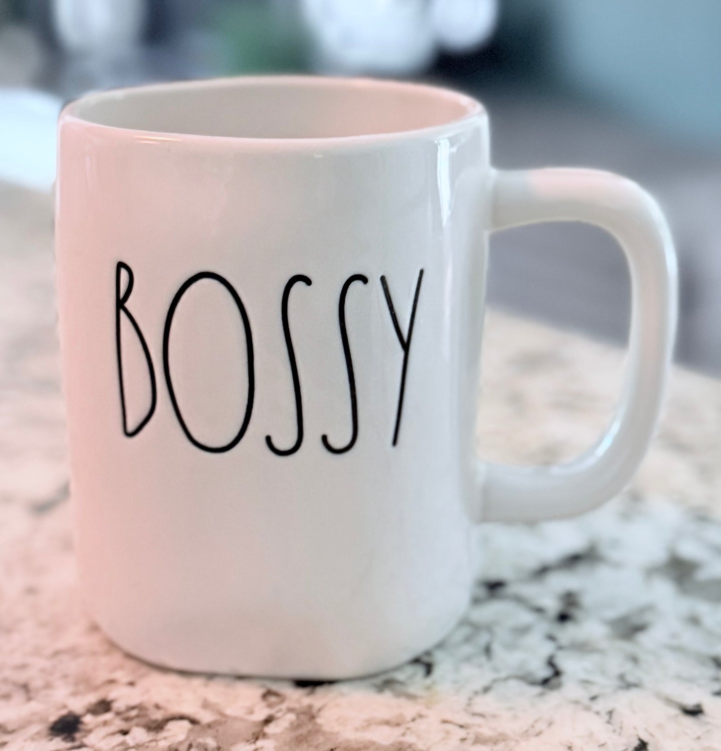 New Rae Dunn white ceramic coffee mug BOSSY