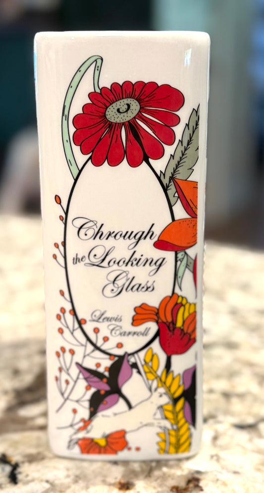 New ceramic book vase 8” THROUGH THE LOOKING GLASS