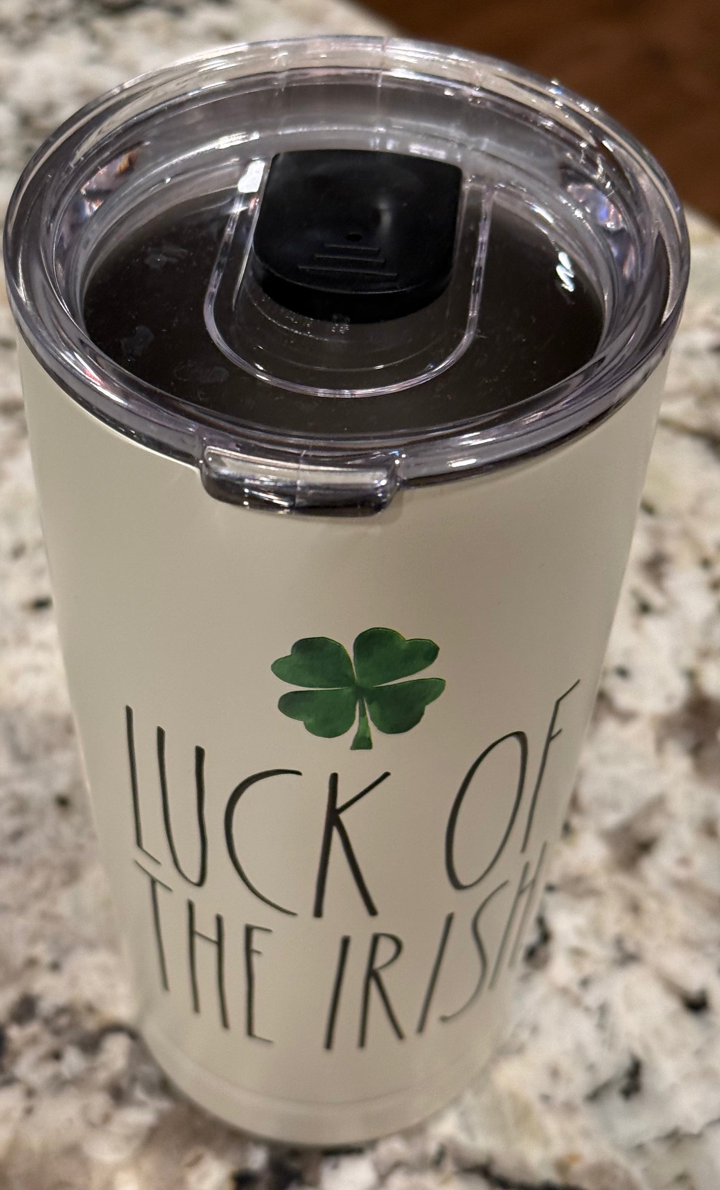 New Rae Dunn St. Patrick’s Day white insulated stainless tumbler LUCK OF THE IRISH