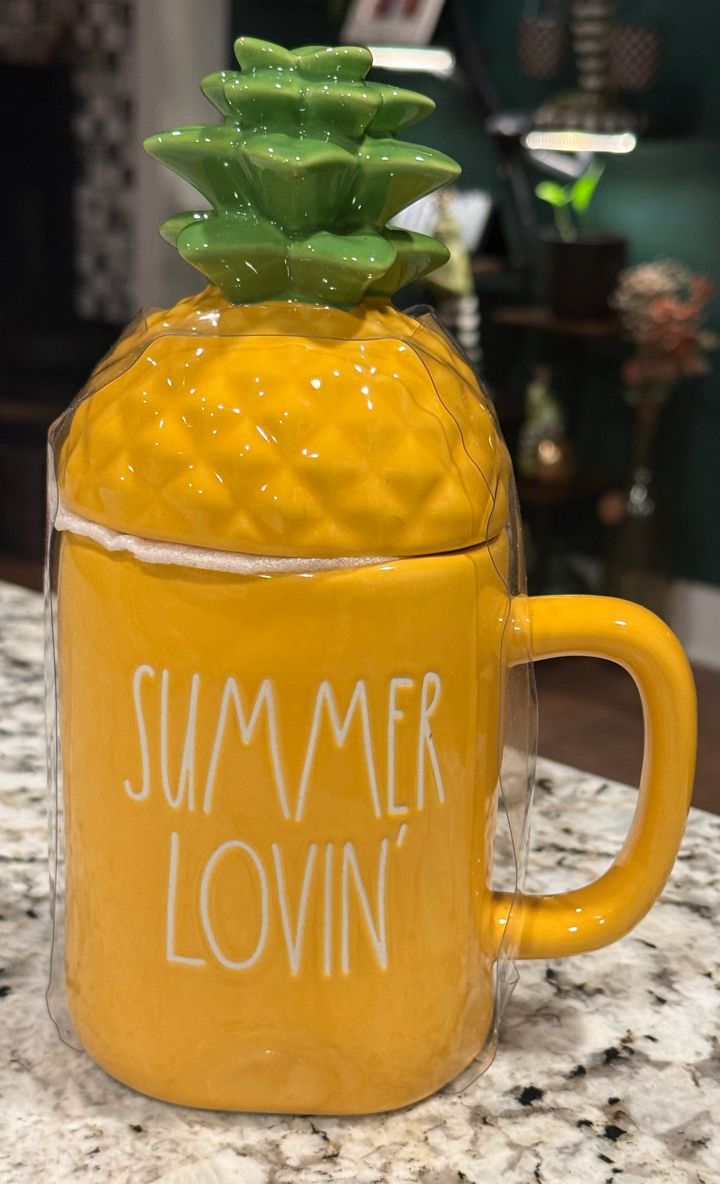 New Rae Dunn yellow ceramic pineapple topper mug SUMMER LOVIN’