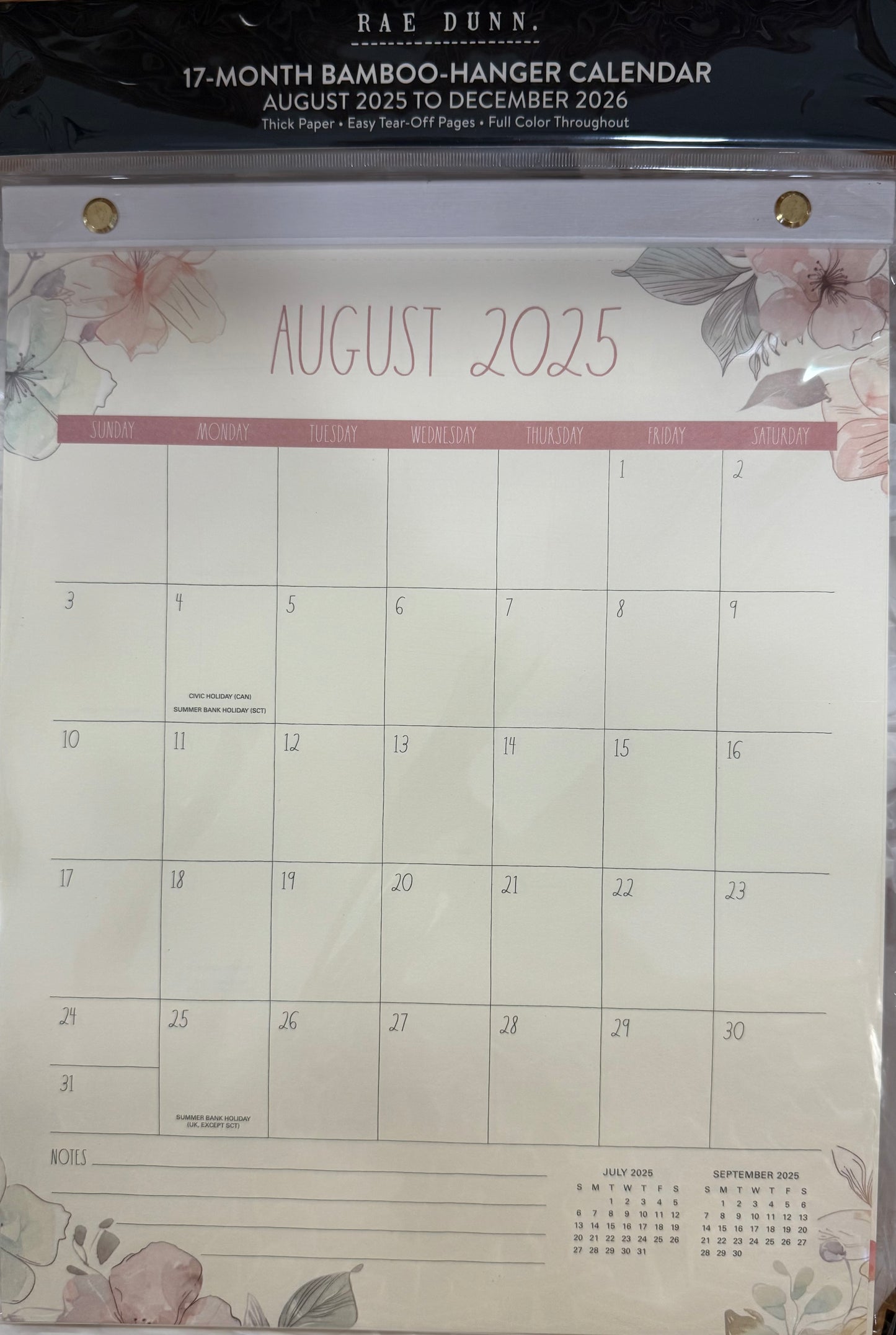 New Rae Dunn 17-month Bamboo hanging calendar-floral