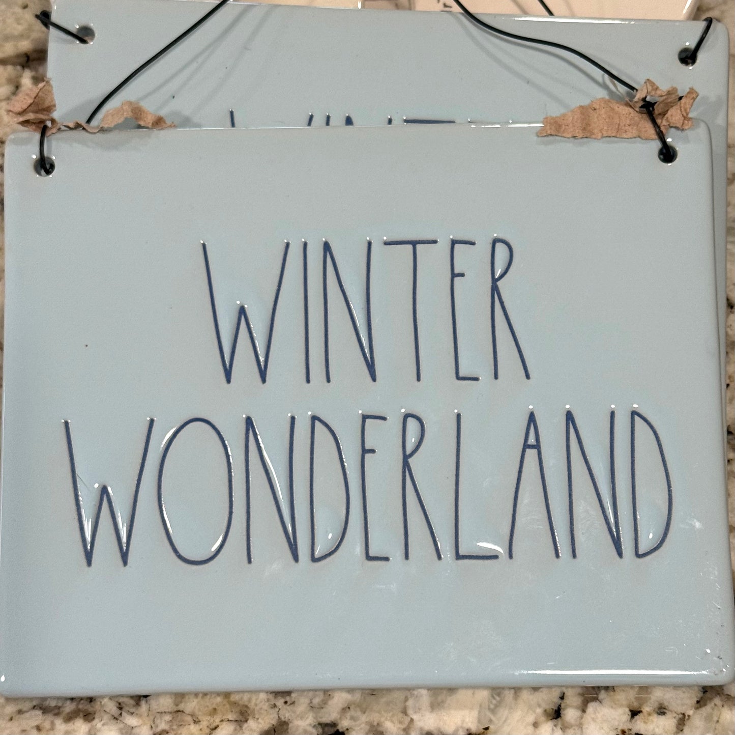 New Rae Dunn blue ceramic hanging wall sign WINTER WONDERLAND