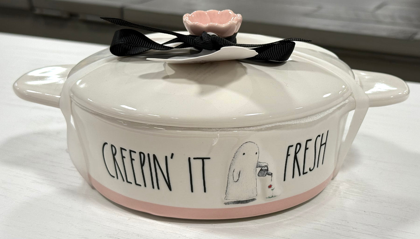 New Rae Dunn ceramic Halloween baking dish CREEPIN’ IT FRESH