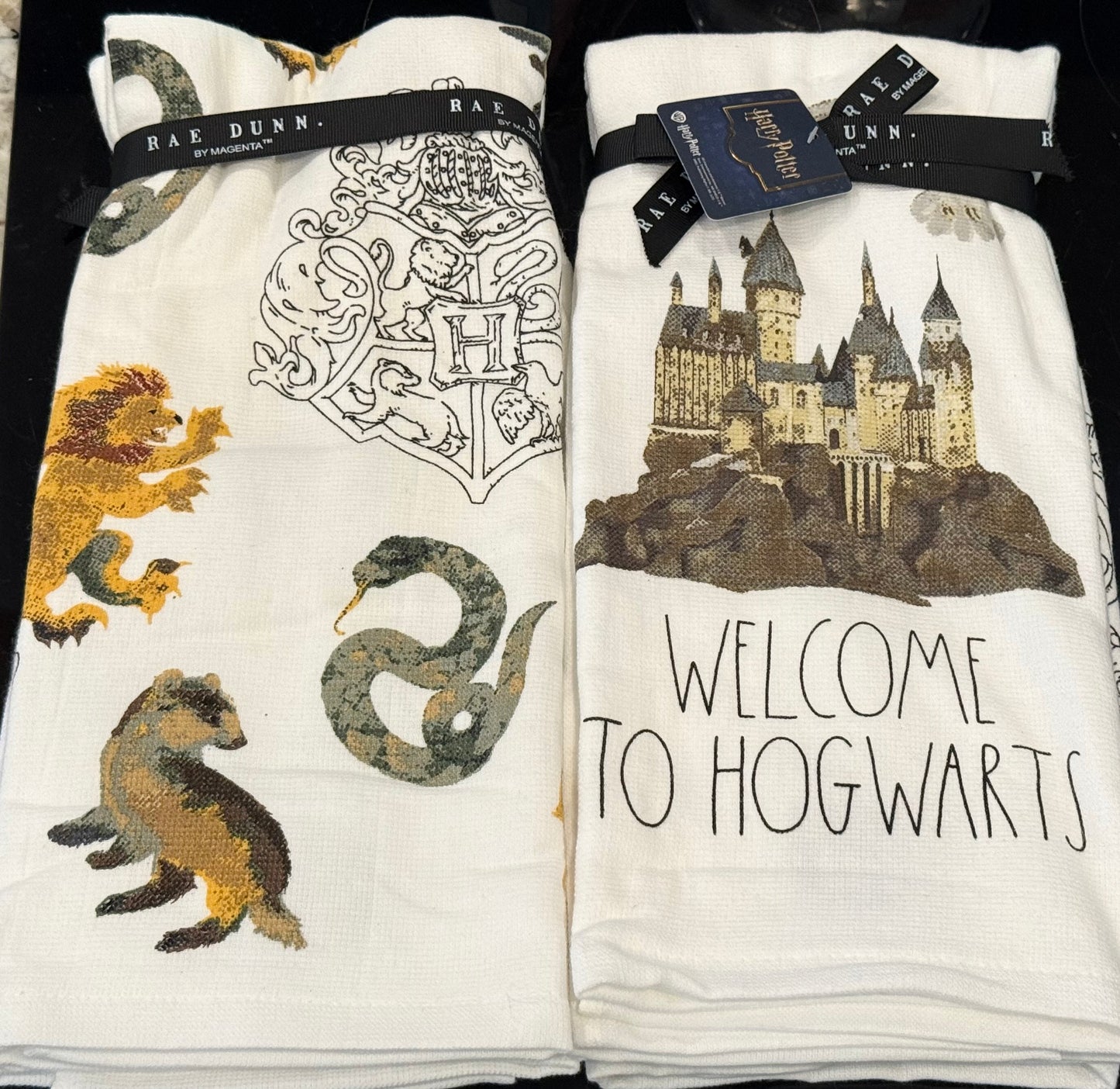 New Rae Dunn x Harry Potter 2-piece kitchen dish towel set WELCOME TO HOGWARTS -new style