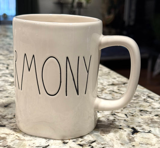 New Rae Dunn white ceramic coffee mug HARMONY