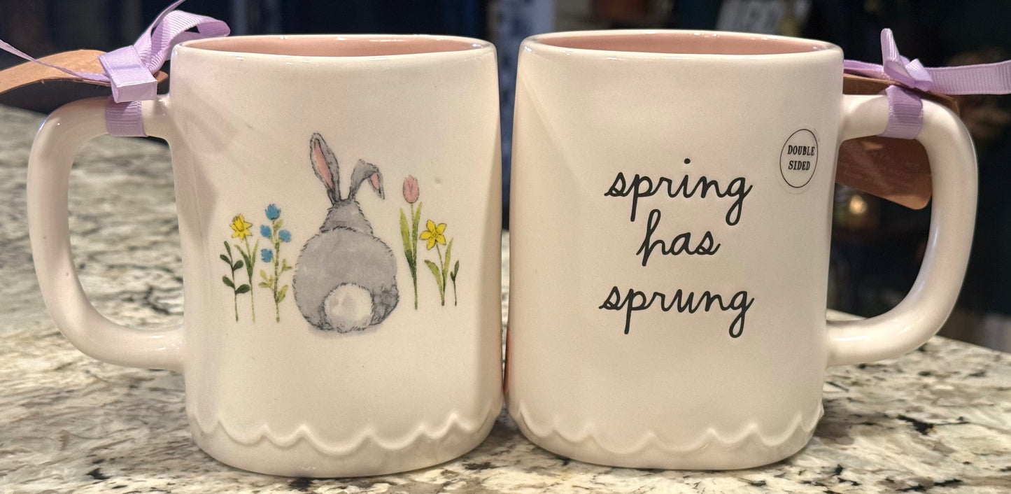 New Rae Dunn white ceramic coffee mug SPRING HAS SPRUNG