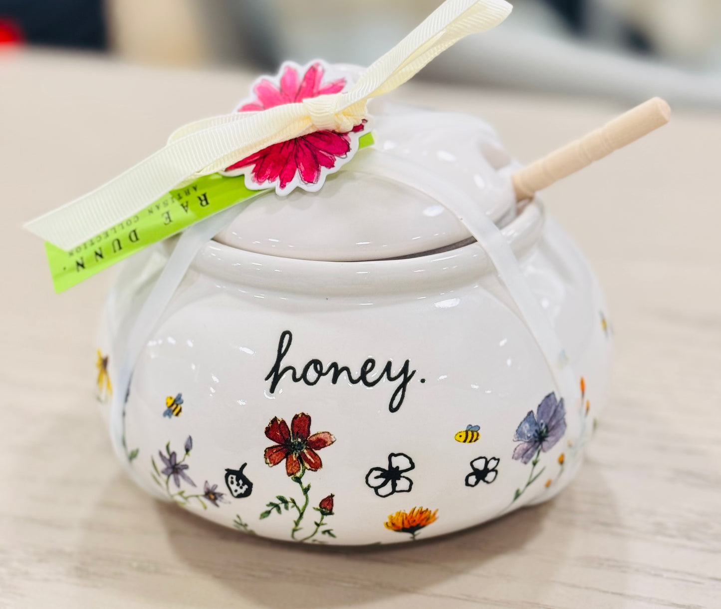 New Rae Dunn spring floral ceramic HONEY POT