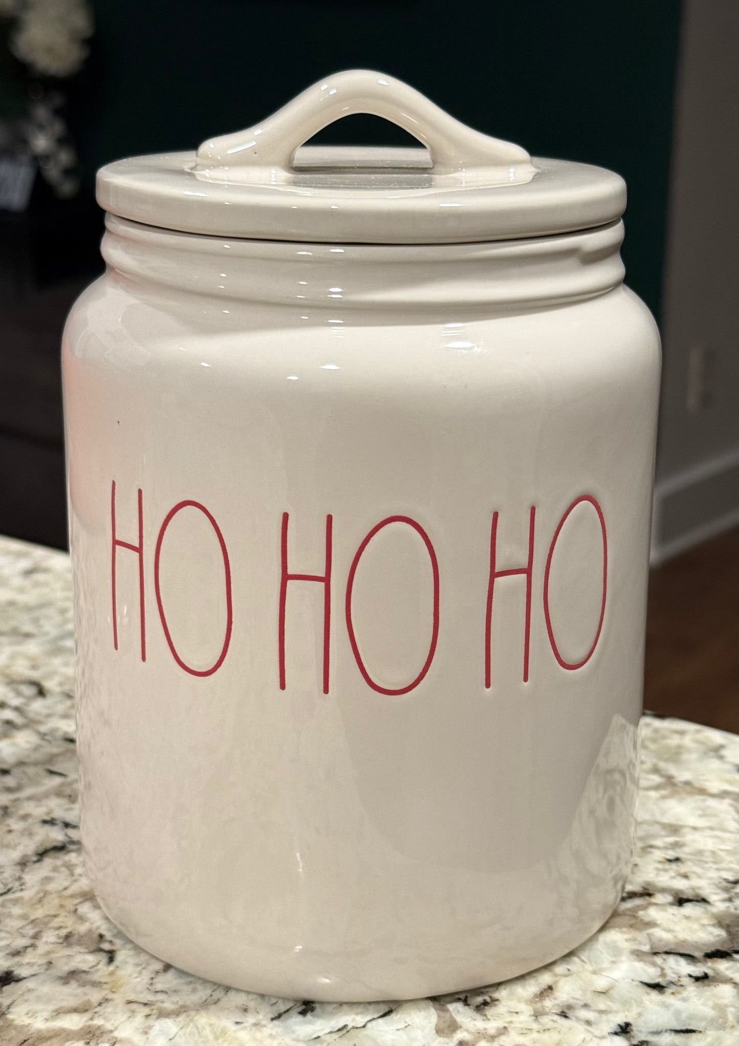 New Rae Dunn white ceramic Christmas canister 8” HO HO HO
