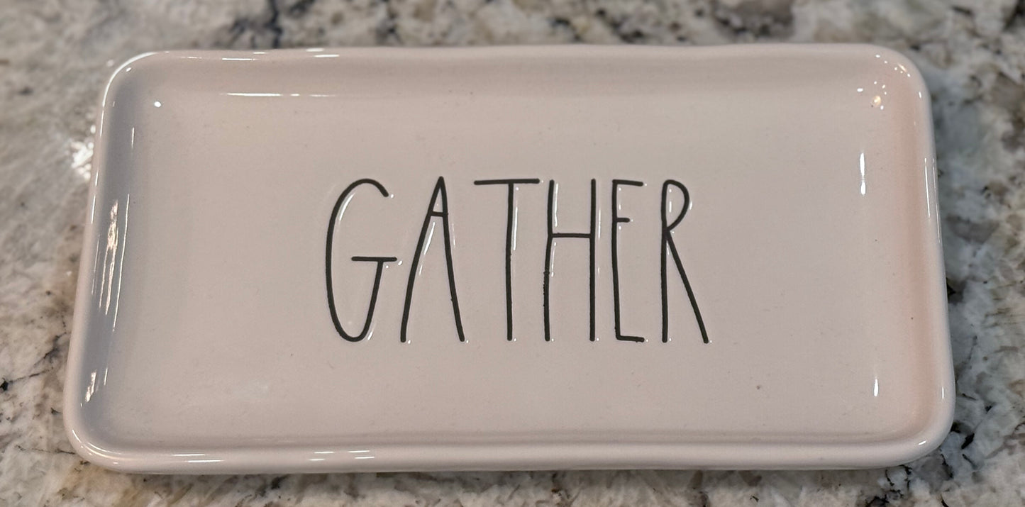New Rae Dunn white ceramic GATHER serving plate