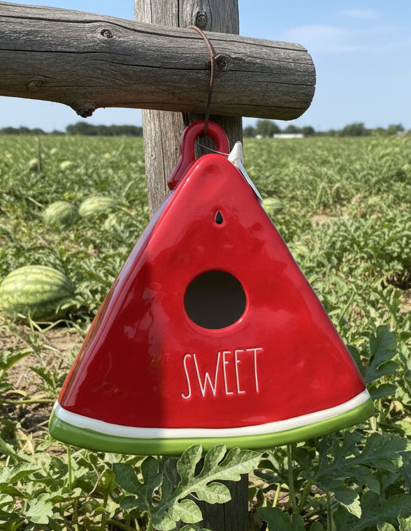 New Rae Dunn red watermelon ceramic birdhouse decor SWEET