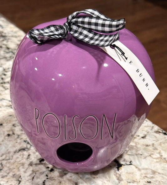 New Rae Dunn purple ceramic apple birdhouse Halloween decor POISON