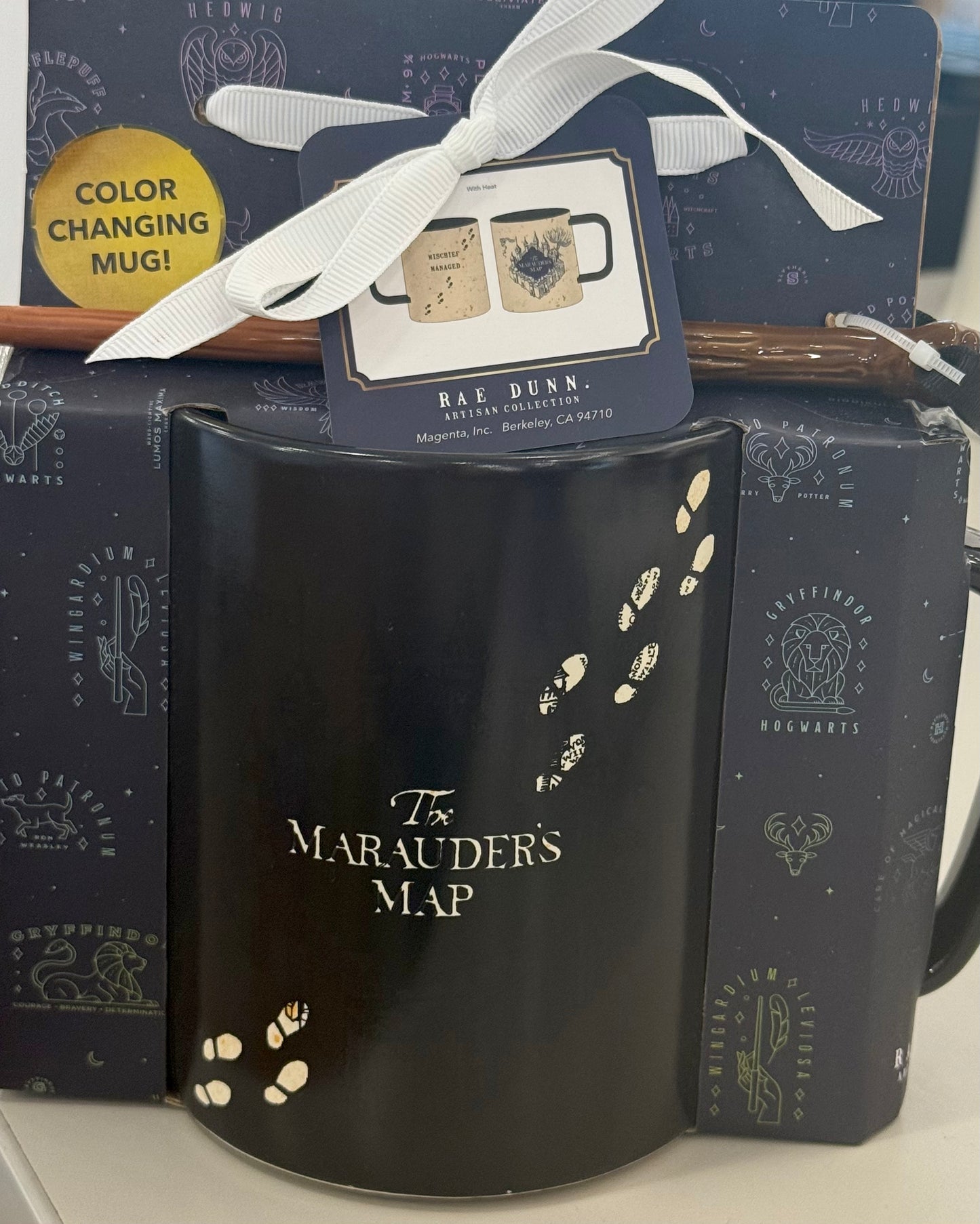 New Rae Dunn x Harry Potter ceramic coloring changing coffee mug & wand THE MARAUDER’S MAP