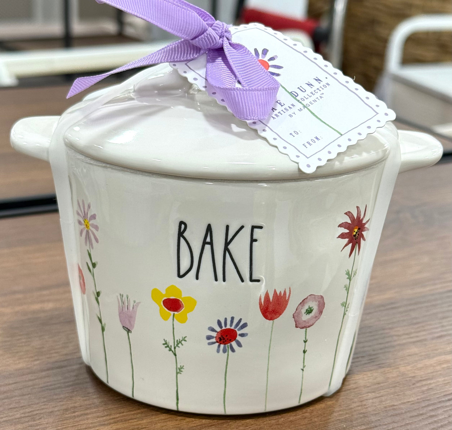 New Rae Dunn white floral ceramic covered baking dish BAKE