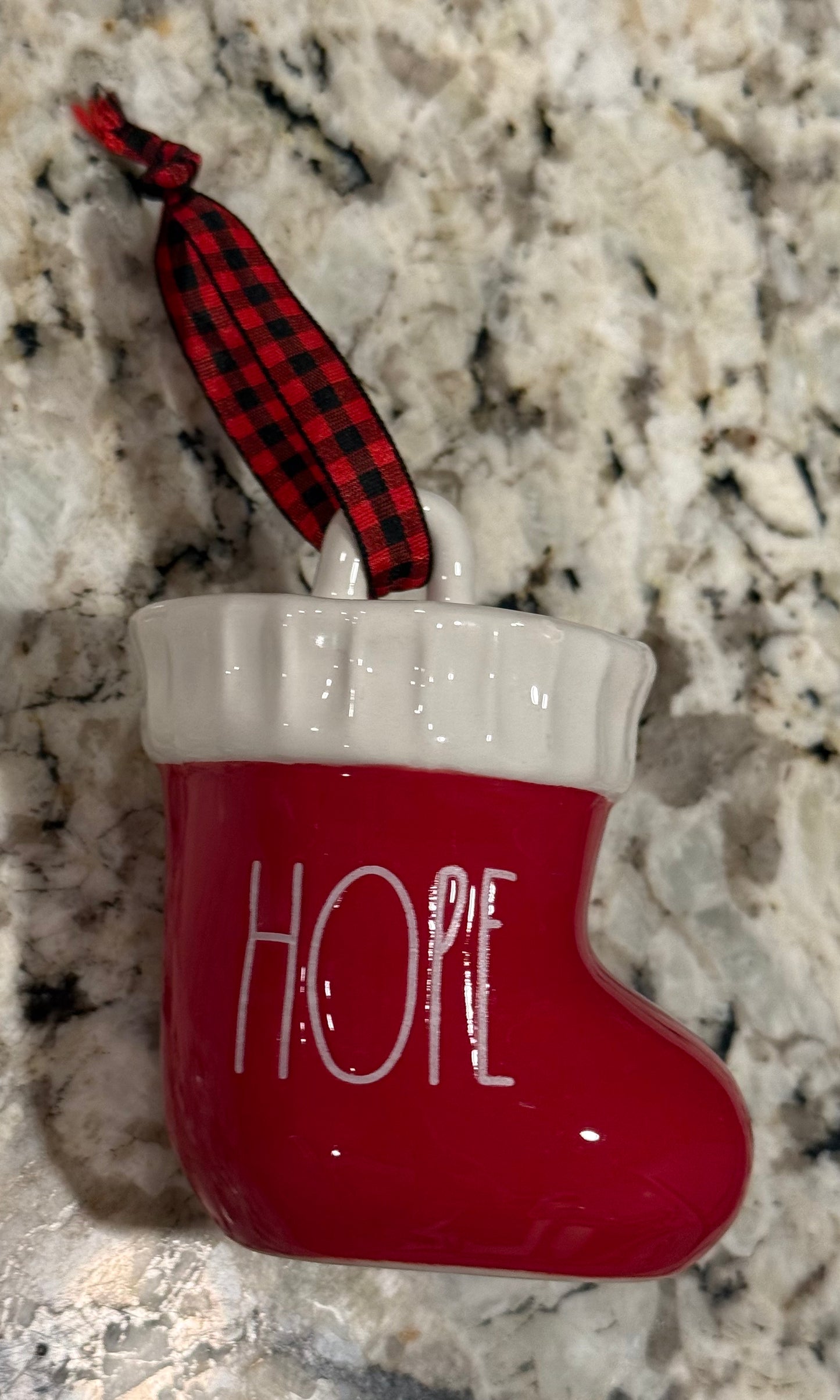 New Rae Dunn red stocking ceramic Christmas ornament HOPE