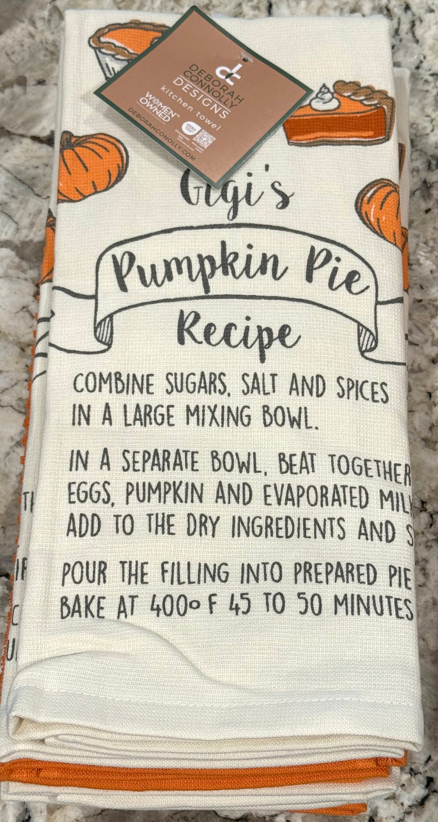 New 3-piece Fall Kitchen towel set GIGI pumpkin pie 🥧 recipe