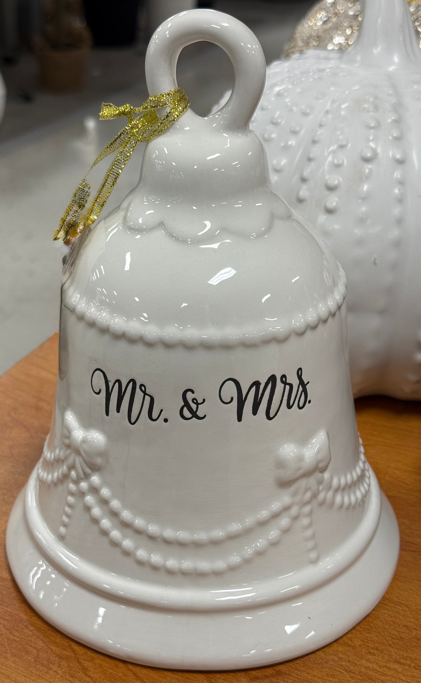 New Mr & Mrs ceramic holiday wedding bell decor table piece 8.5
