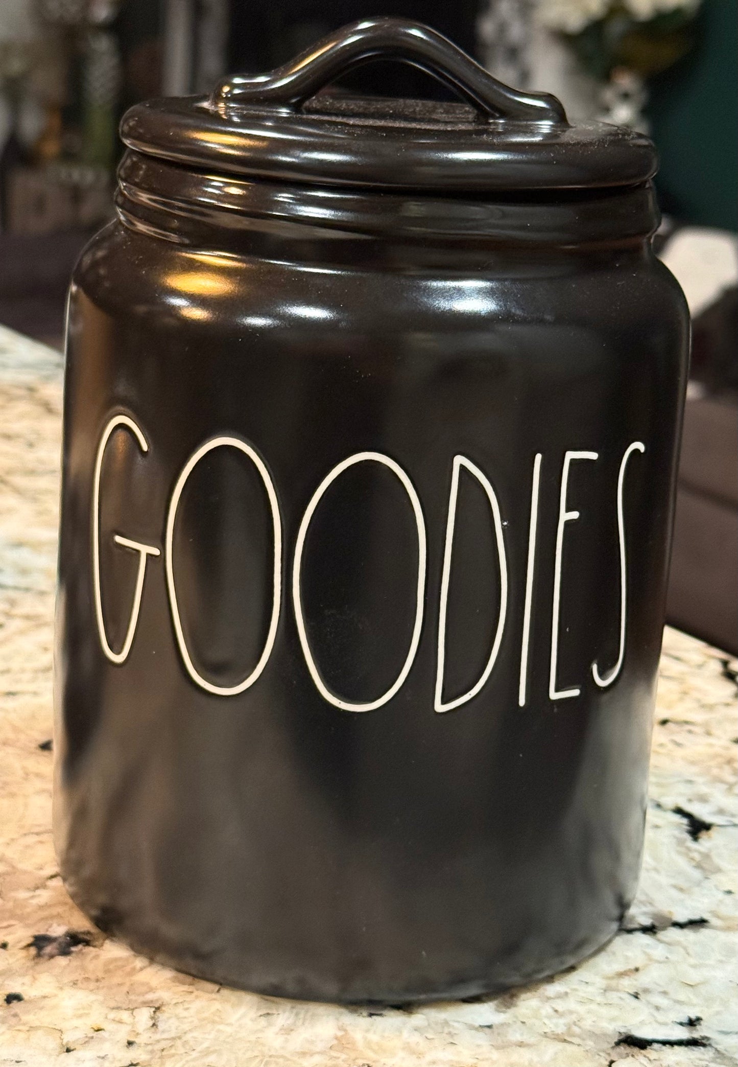 New Rae Dunn black ceramic GOODIES pantry storage canister