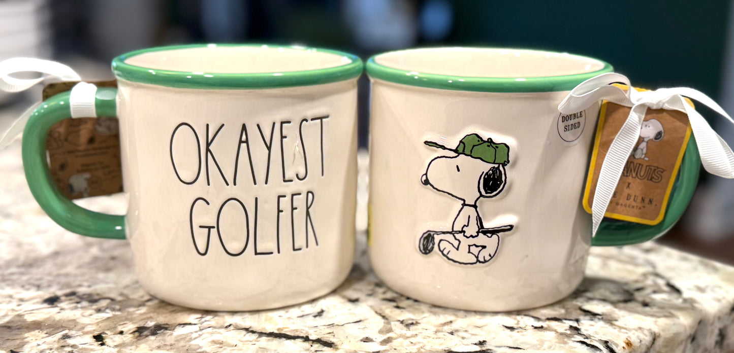 New Rae Dunn x Peanuts Snoopy white ceramic coffee mug OKAYEST GOLFER