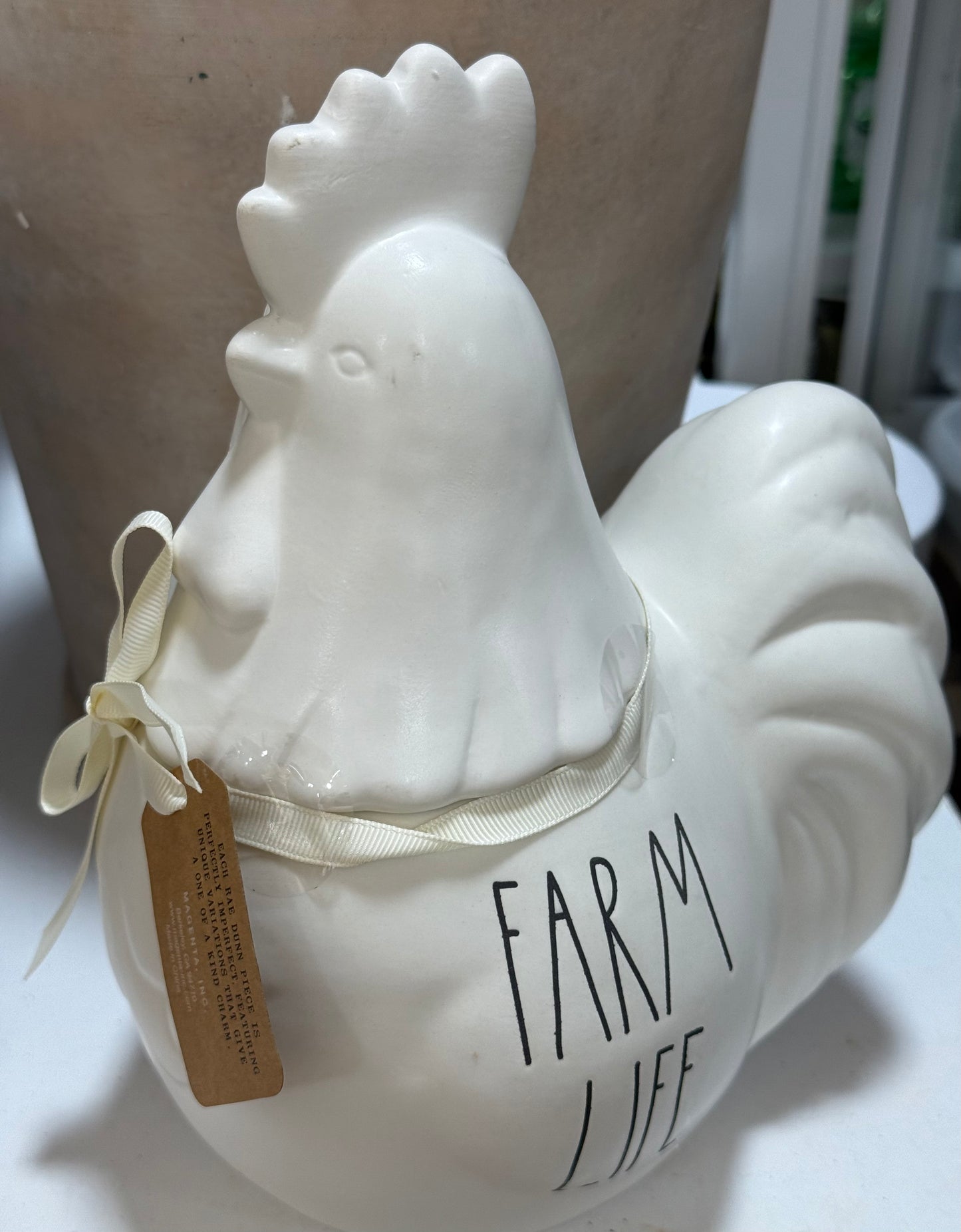 New Rae Dunn ceramic rooster cookie jar FARM LIFE