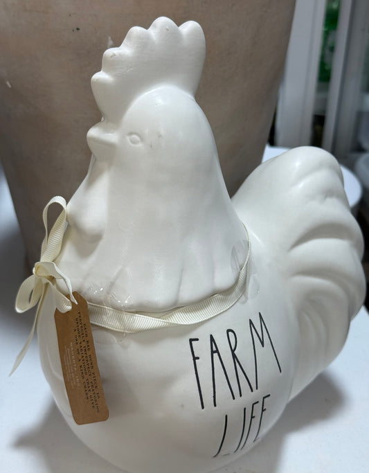 New Rae Dunn ceramic rooster cookie jar FARM LIFE