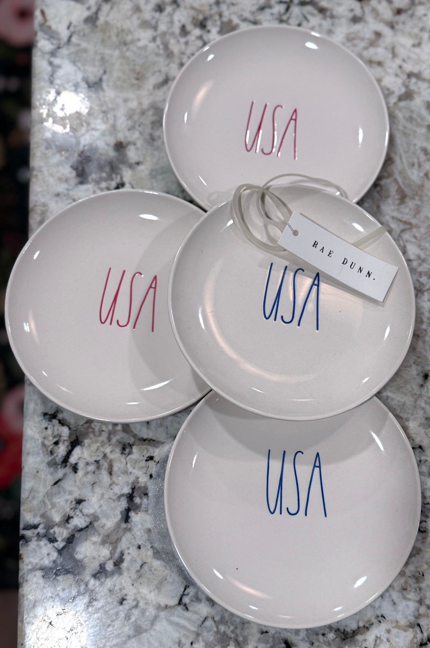 New Rae Dunn ceramic 4-piece Americana dessert plate set USA πΊπΈ