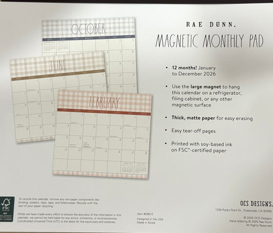 New Rae Dunn monthly 2026 magnetic calendar