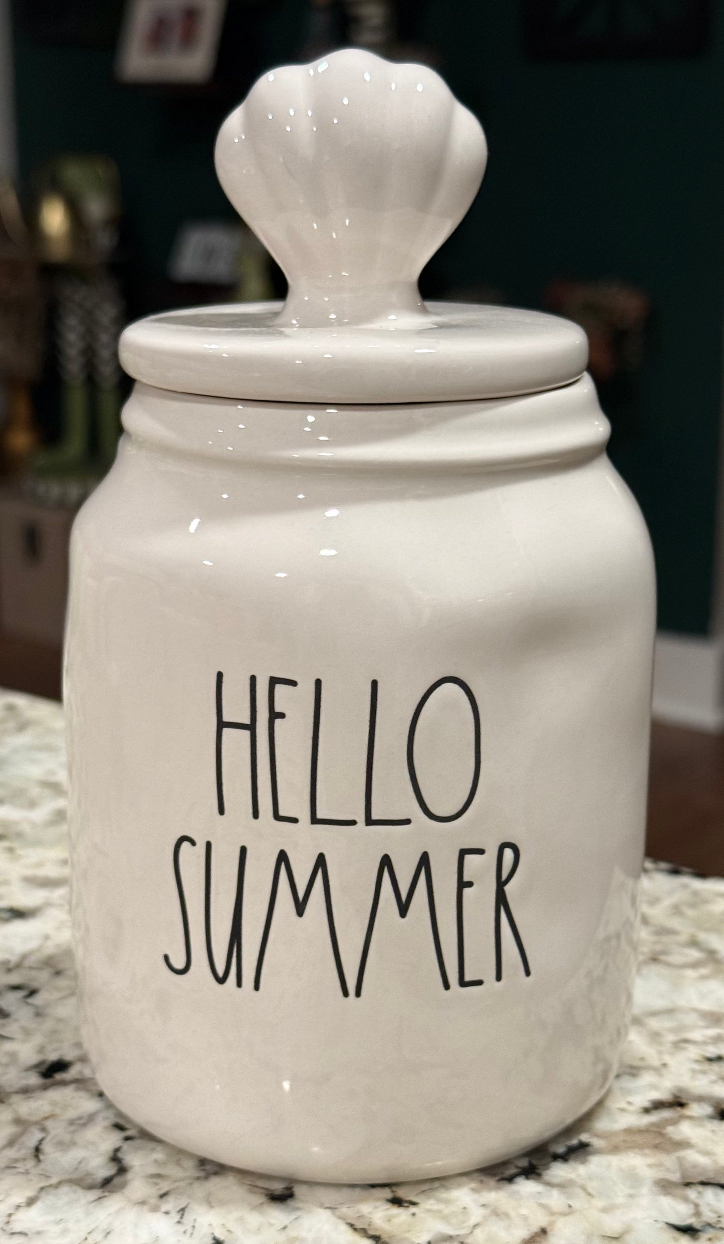 New Rae Dunn white shell topped canister decor HELLO SUMMER