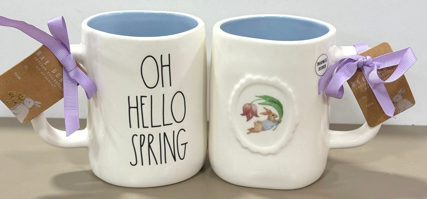 New Rae Dunn white ceramic coffee mug OH HELLO SPRING