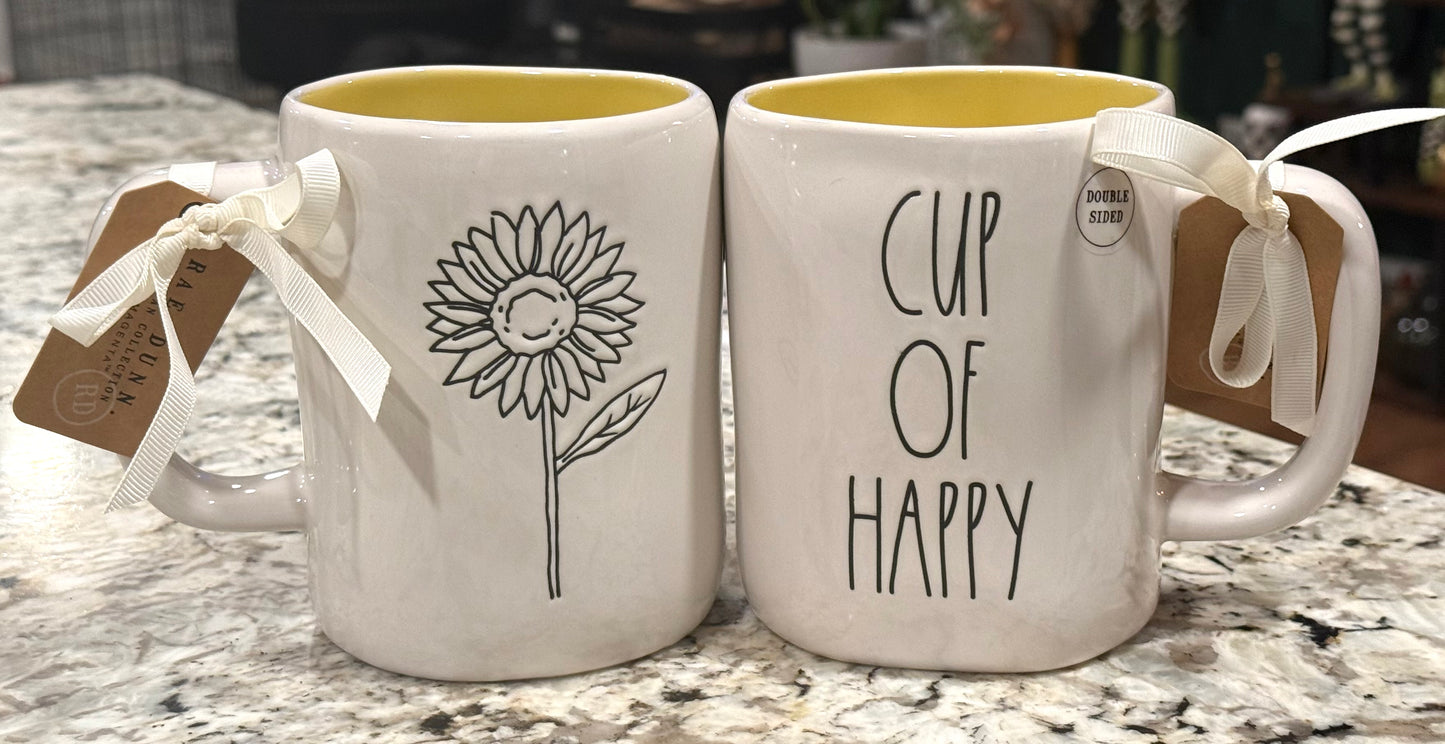 New Rae Dunn white ceramic coffee mug CUP OF HAPPY