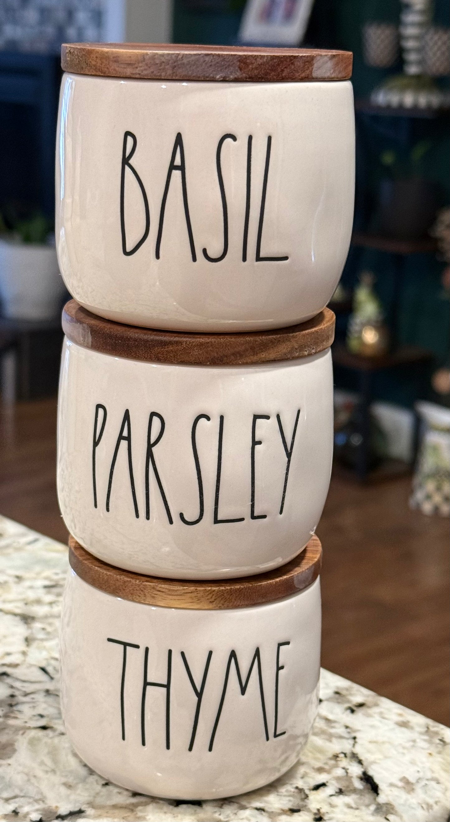 Rae Dunn white ceramic 3-piece seasoning jar set BASIL PARSLEY THYME