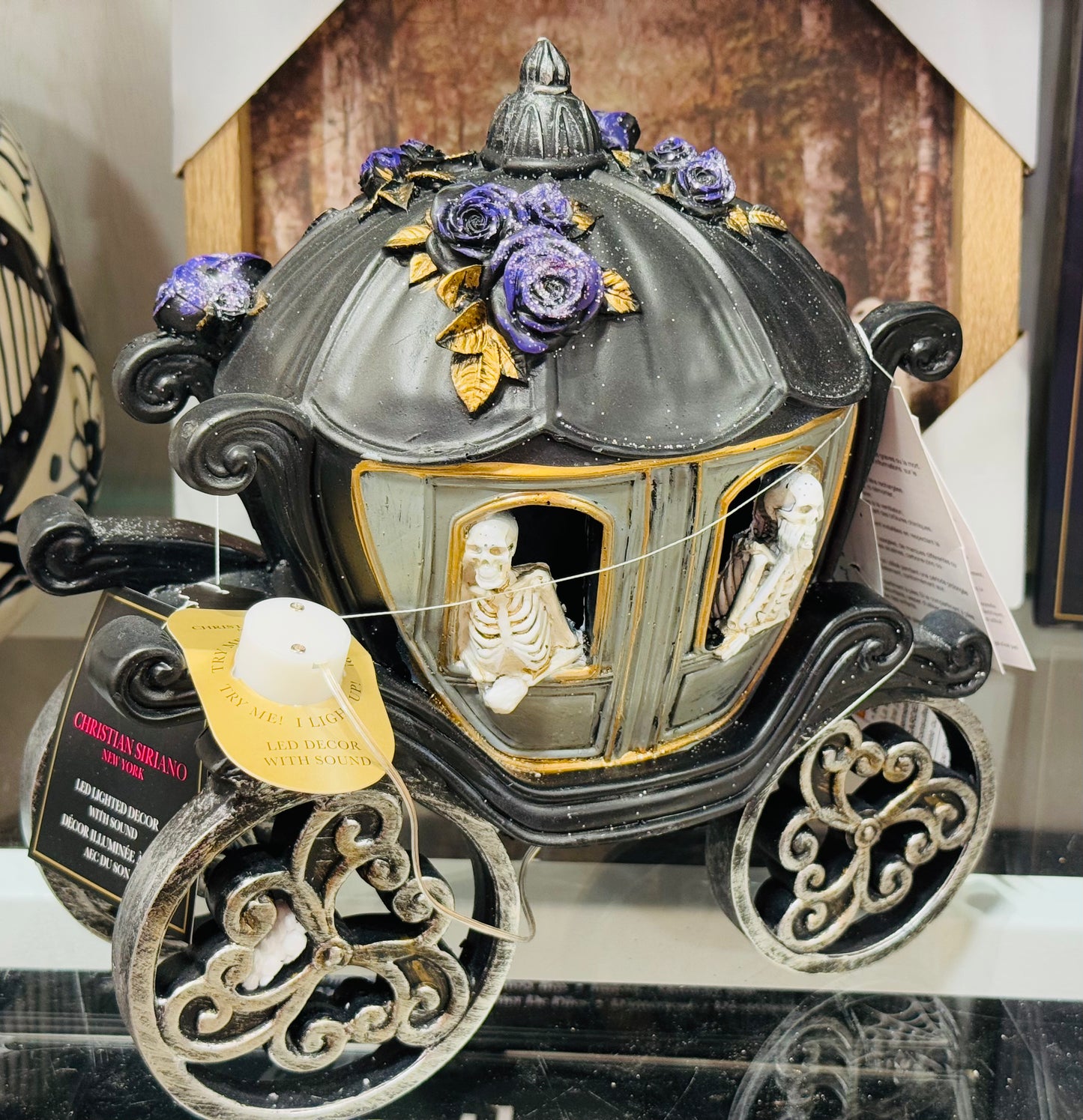 New LED light up ceramic Halloween skeleton carriage decor