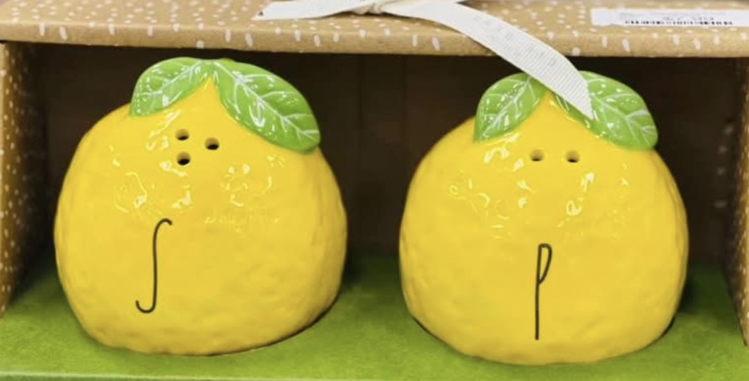 New Rae Dunn yellow ceramic lemon salt & pepper shaker set