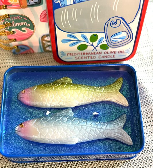 New Sardines printed spiral notebook & candle gift set