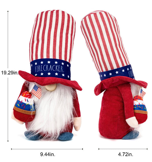 New Rae Dunn Patriotic plush Fabric Gnome Americana Patriotic Decor FIRECRACKER