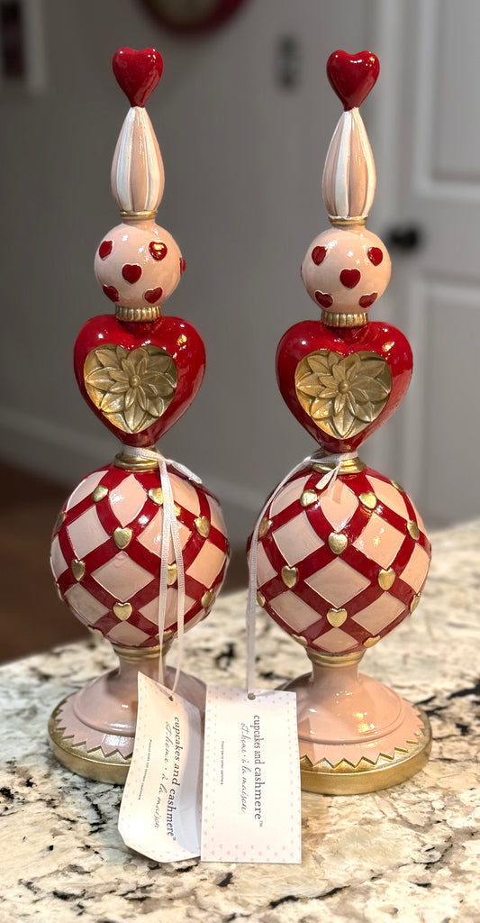 New set of 2 Cupcakes and Cashmere heart topiary decor 11” tall