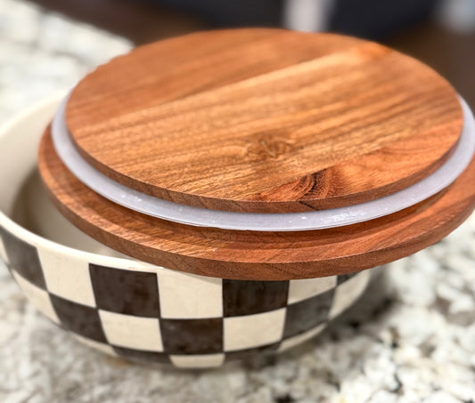 New Courtly Check ceramic black & white checkered Made in India covered dish
