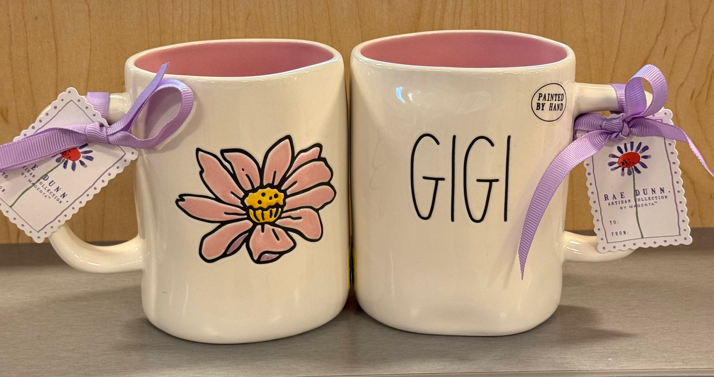 New Rae Dunn ceramic double side flower coffee mug GIGI