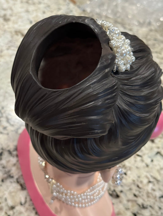 New December Diamonds 12in Pink Bubblegum Girl Head Vase