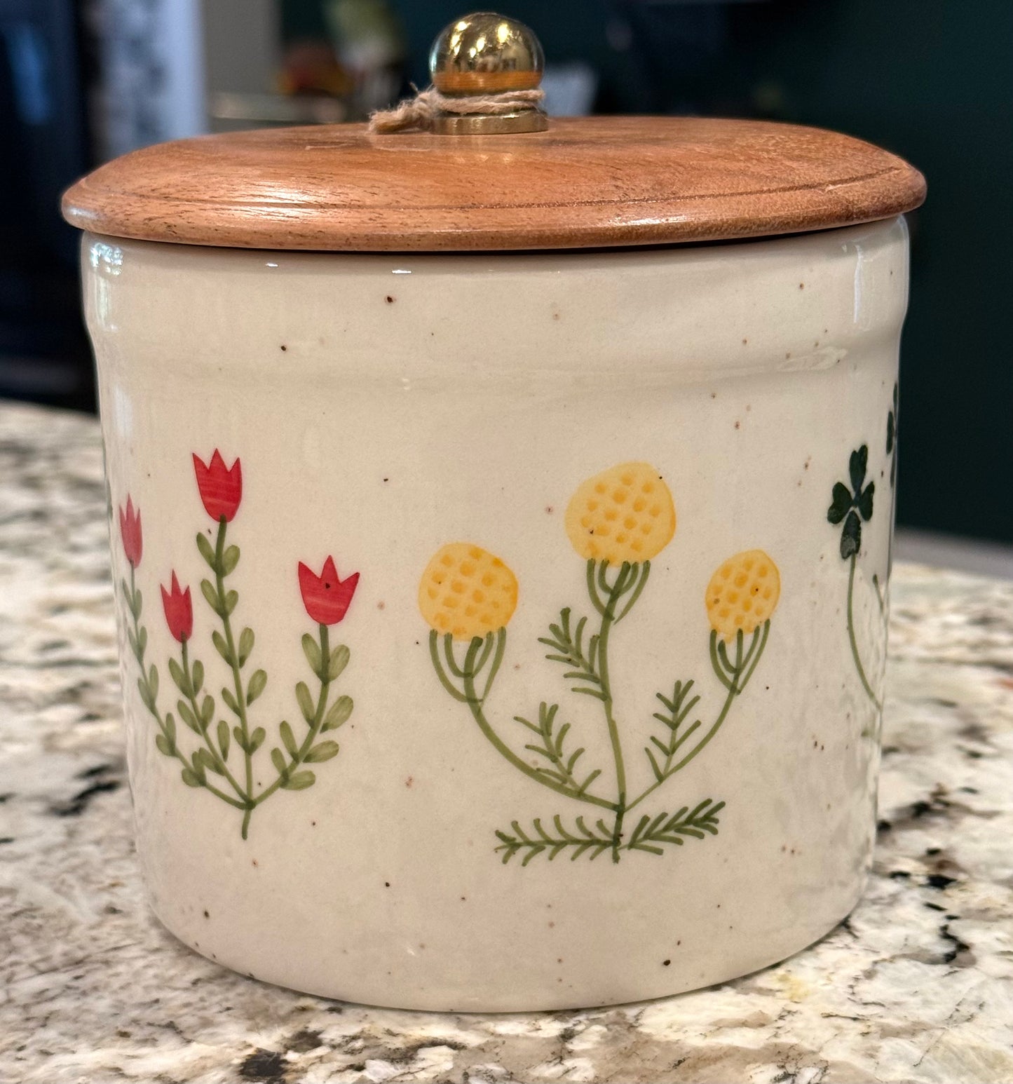 New Made in India floral, clover, tulip ceramic storage canister decor 5”