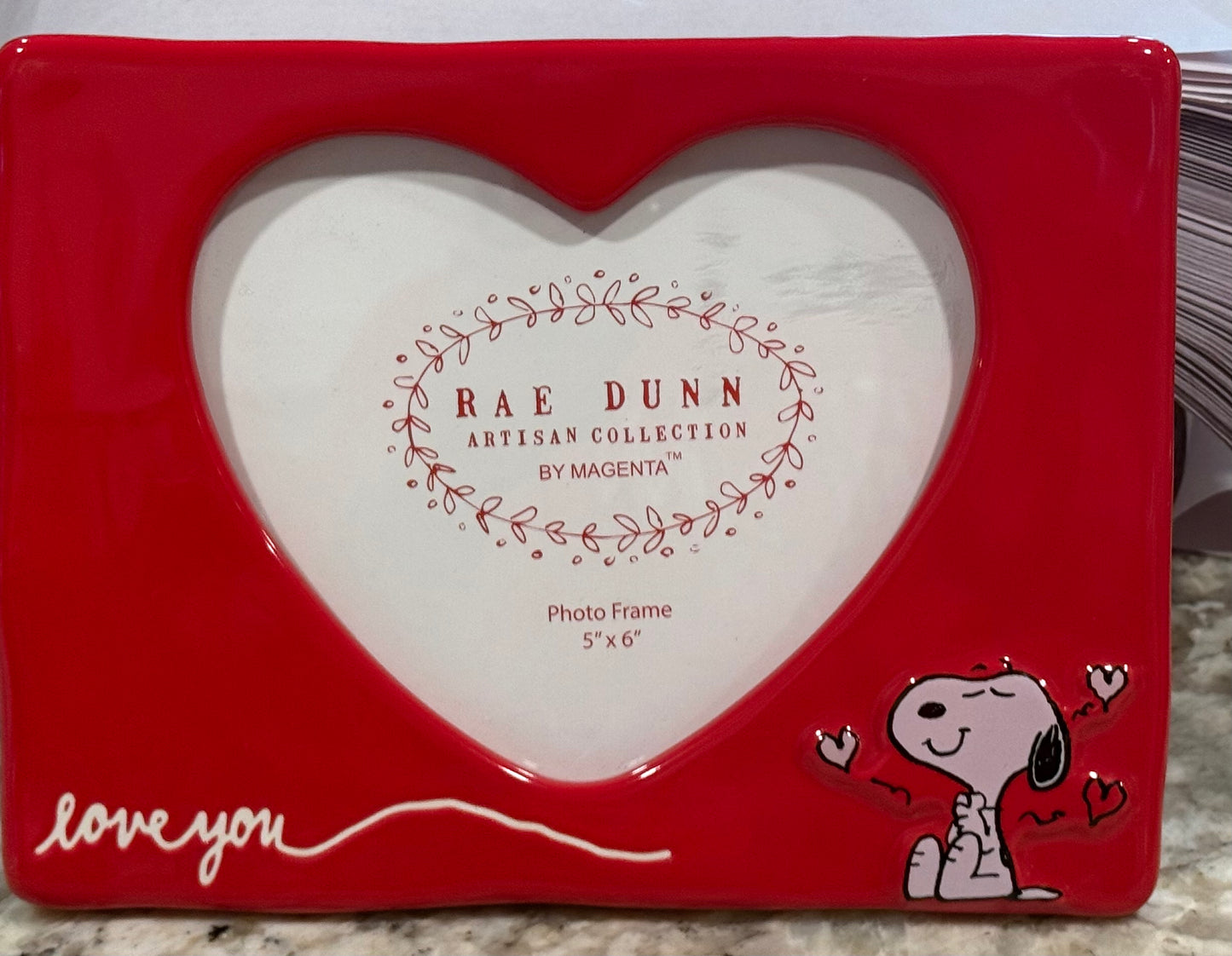 New Rae Dunn x Peanuts Snoopy ceramic picture frame red LOVE YOU 😘