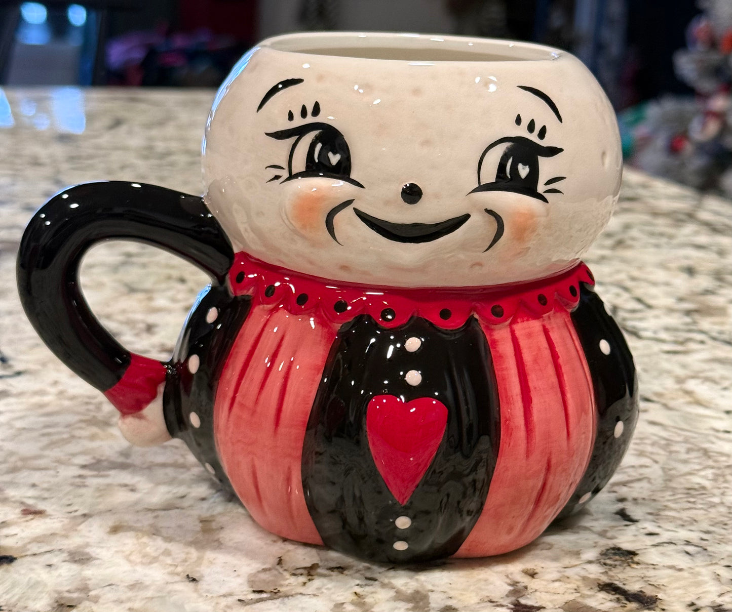 New release ceramic Luna face mug by Joanna Parker with heart on belly