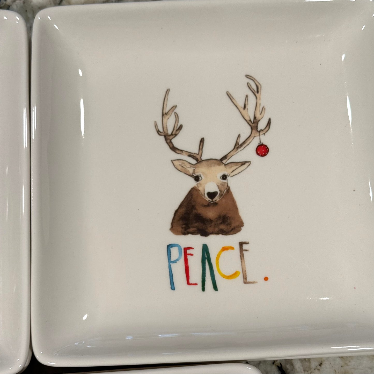 Rae Dunn ceramic retired WISH PEACE JOY 3-piece Christmas plate set