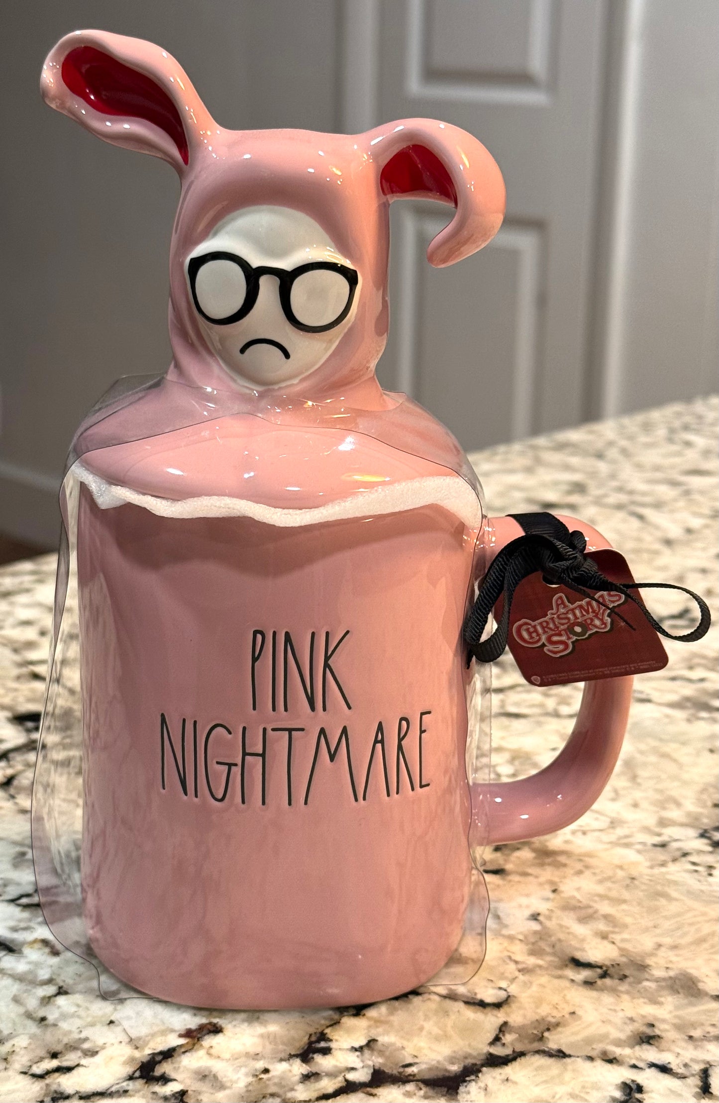 New Rae Dunn x A Christmas Story movie pink topped coffee mug A PINK NIGHTMARE
