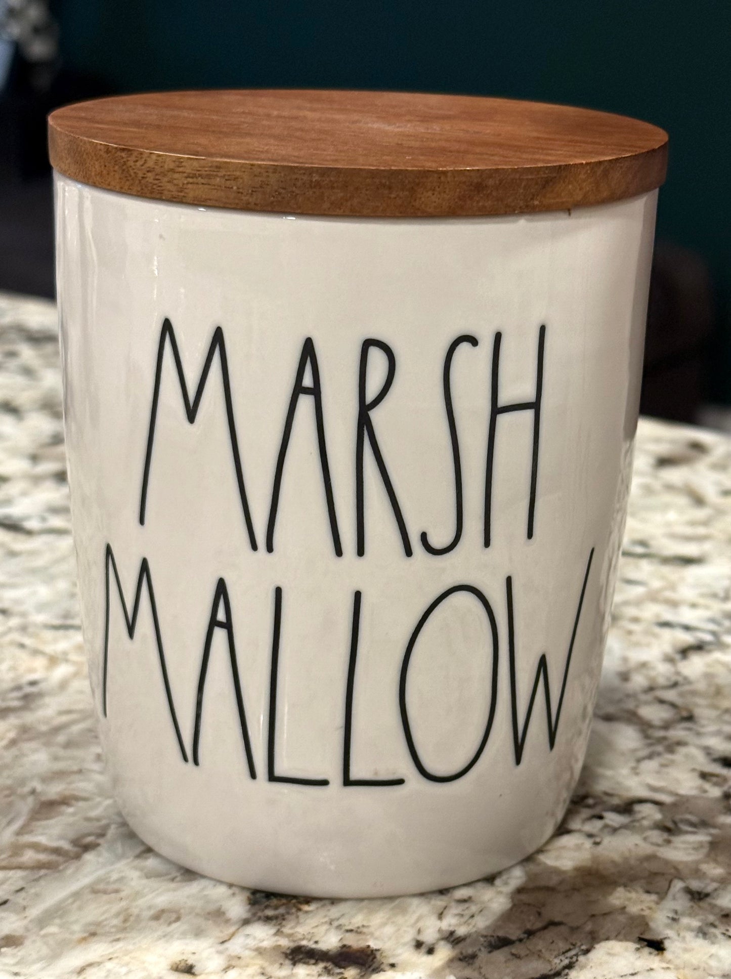 New Rae Dunn 5” ceramic MARSHMALLOW canister (black writing)