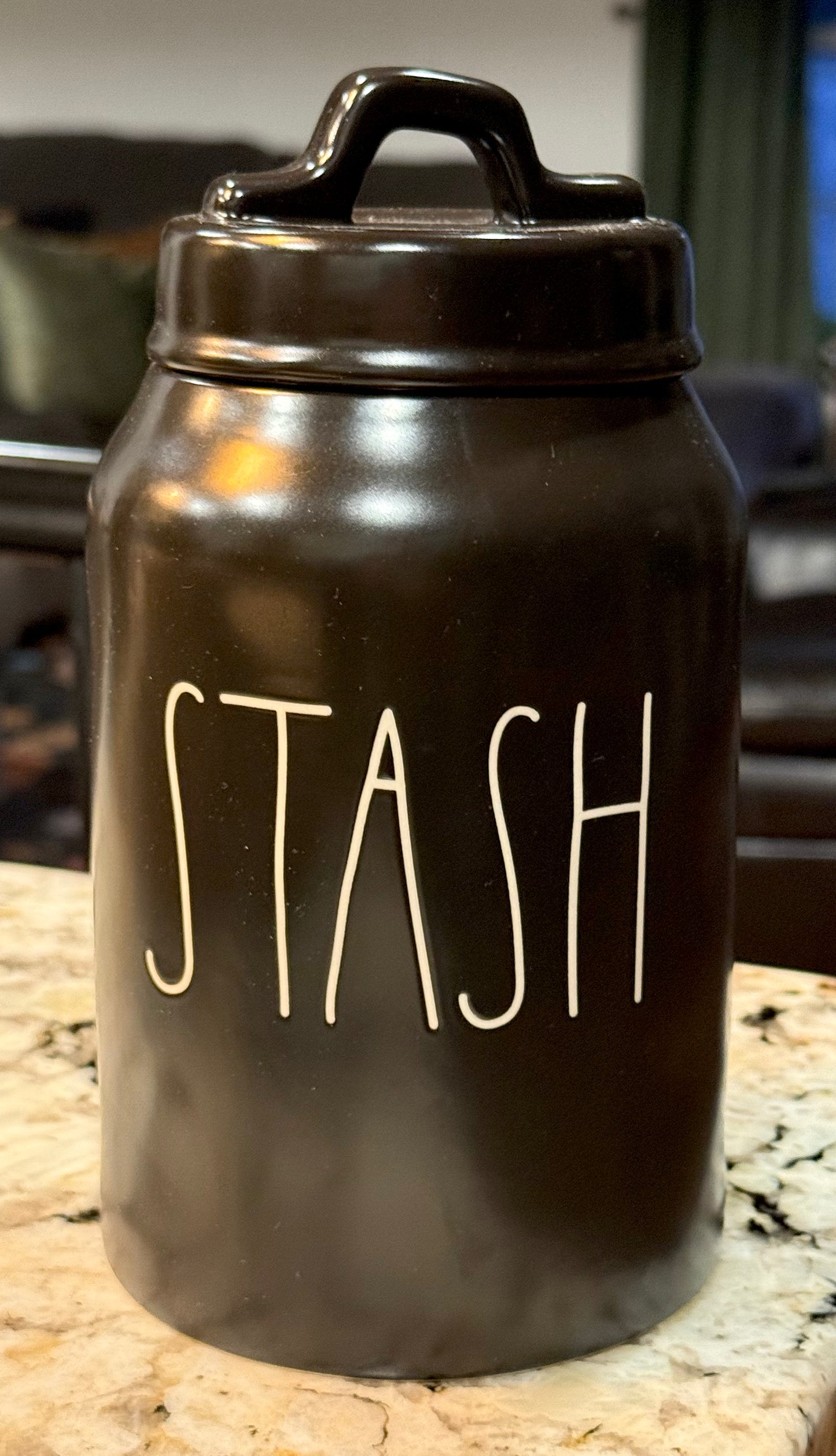 New Rae Dunn black ceramic STASH pantry storage canister