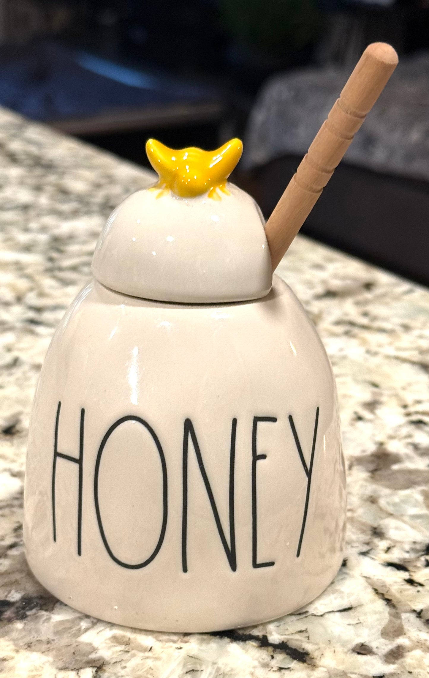 Rae Dunn white ceramic BEE topped HONEY 🍯 Jar with spoon