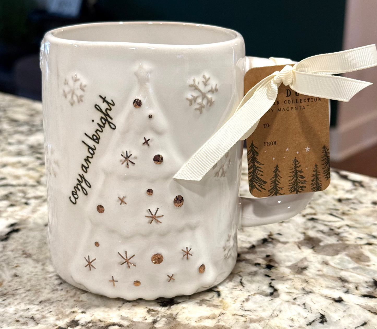 New Rae Dunn white ceramic coffee mug COZY AND BRIGHT