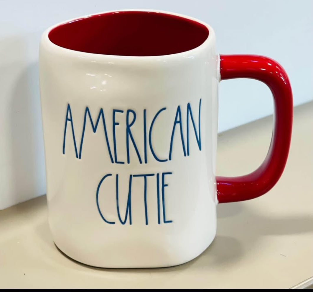 New Rae Dunn white ceramic coffee mug AMERICAN CUTIE